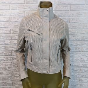 Blank NYC Imelda Cream Perforated Vegan Leather Moto Zip Jacket Womens Small NEW